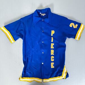 Vintage Red Fox Athletic Goods Blue Nylon Baseball Jersey Button Up Size 40